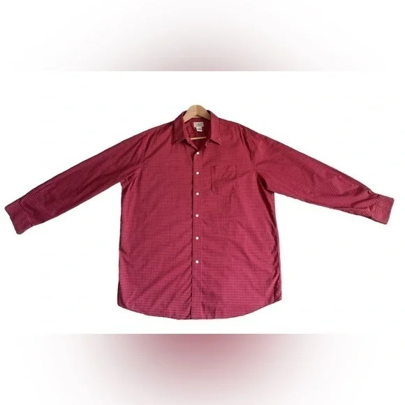 LL Bean Button Up Long Sleeved Red Checkered Shirt Wrinkle Resistant XL-Regular - Picture 1 of 8